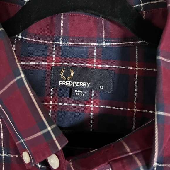Fred Perry Plaid Cotton Button Down Long Sleeve Shirt - Men's Size XL - Red - Picture 2 of 9